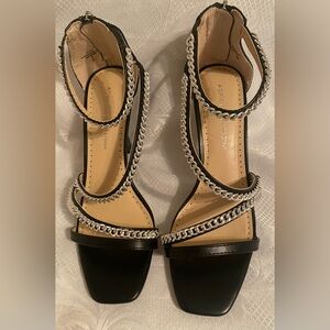 Adrienne Vittadini Womens Geoff Black Silver Chain Sandal 9M